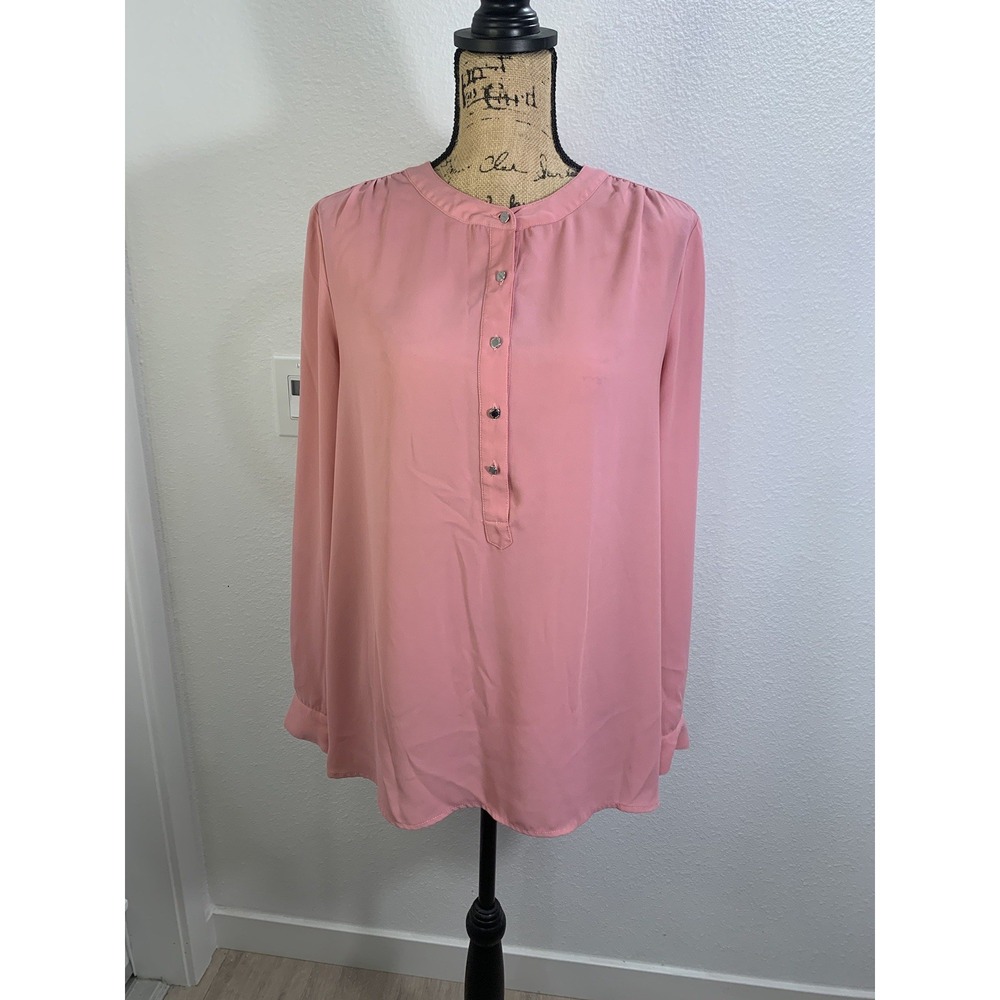 (G-223)Joan Vass New York Womens Pink Blouse Size M Long Sleeve Button Front 100 - Picture 2 of 8